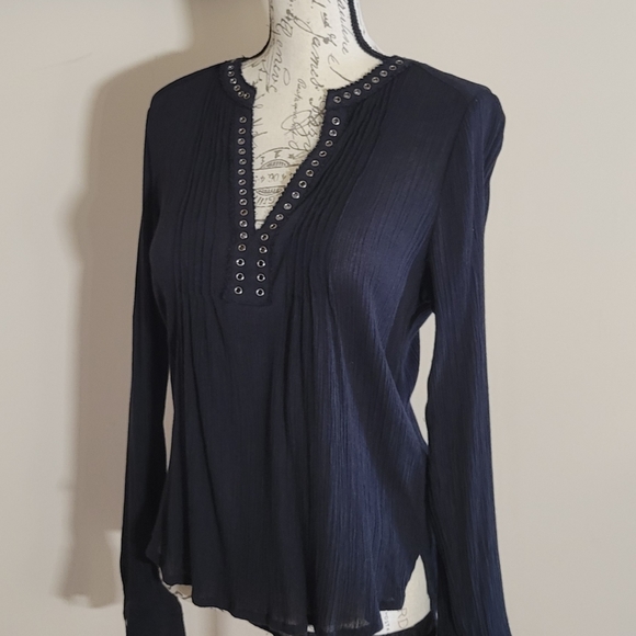 Harley Davidson Grommet Accent Peasant Top Black M - Picture 1 of 4